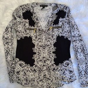 INC INTERNATIONAL CONCEPTS- black & white blouse - USED SIZE SMALL - Petite